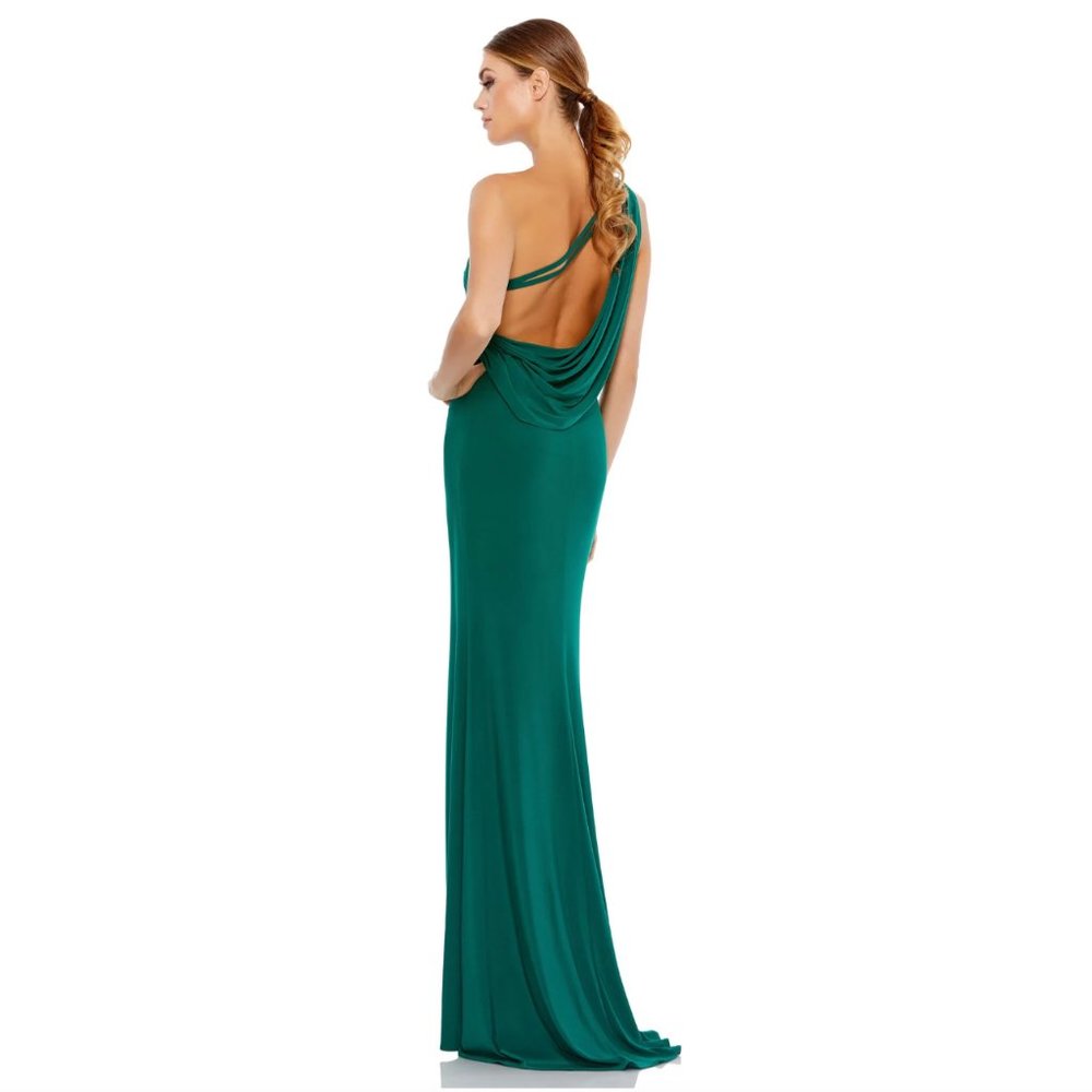 MAC DUGGAL One Shoulder Jersey Sheath Gown in Emerald Green Size US 0